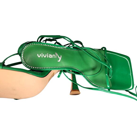 Vivianly Womens Kimi Green 4" Heels Open Toe Leg Wrap Lace Up Sandals Sz 9 - Picture 9 of 9